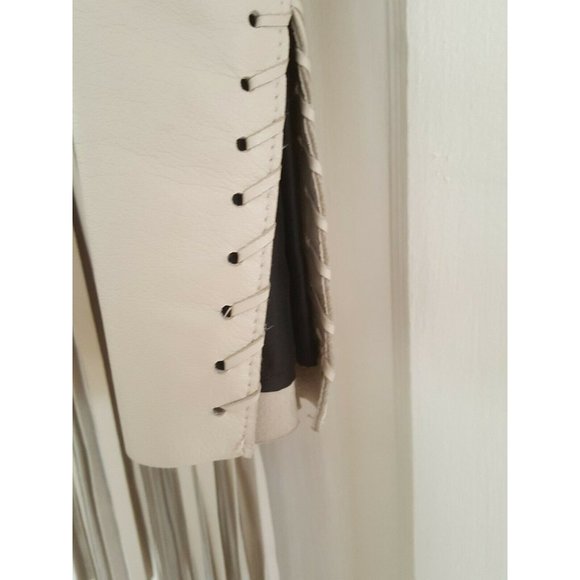 The Perfext NEW W Tags $1495 Women's Open Front Fringed Leather Jacket Size XS - Picture 5 of 9